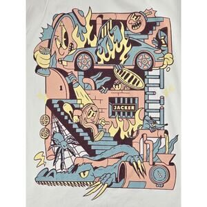 Jacker | White T-Shirt with Bold Graphics & Story | Size Medium